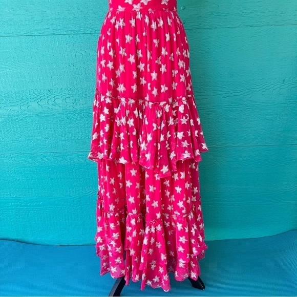 ROCOCO SAND VEGA METALLIC STARS RUFFLE FUN MAXI SKIRT PINK SIZE MEDIUM NWT - Picture 2 of 5